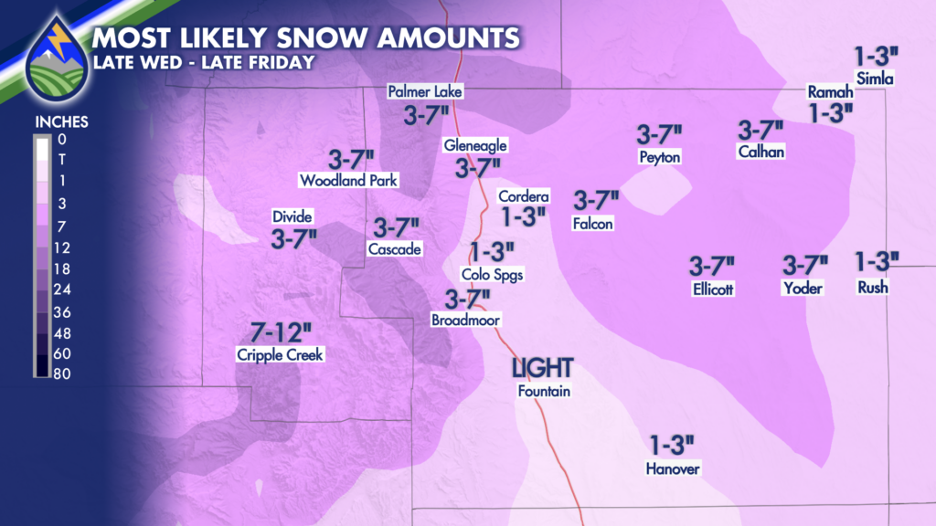 Snow amount forecast for the Pikes Peak Region.