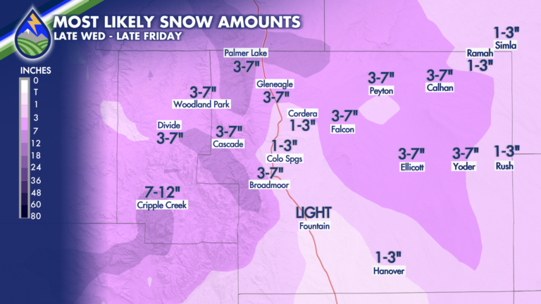 Snow amount forecast for the Pikes Peak Region.